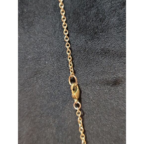 Women’s Gold Tone Long Chain Necklace With Blue Rectangular Stones Lobster Lock - Picture 6 of 6